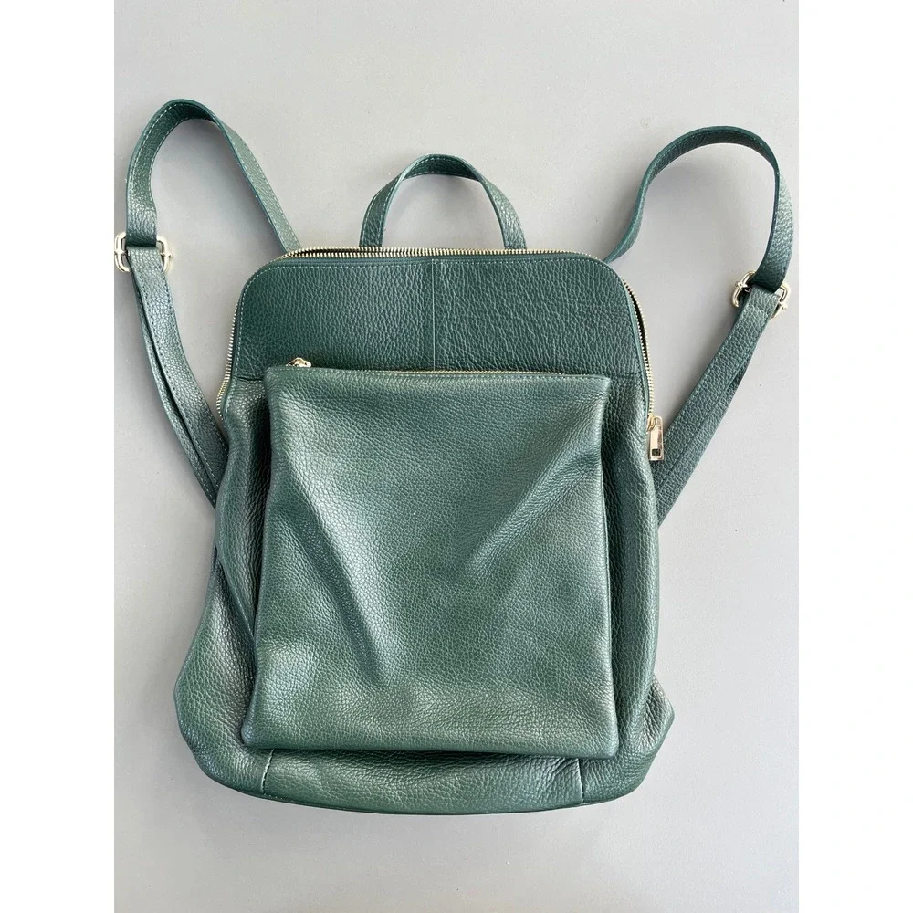 Borse in Pelle Dark Green Pebbled Leather Two Way Backpack Made in Italy